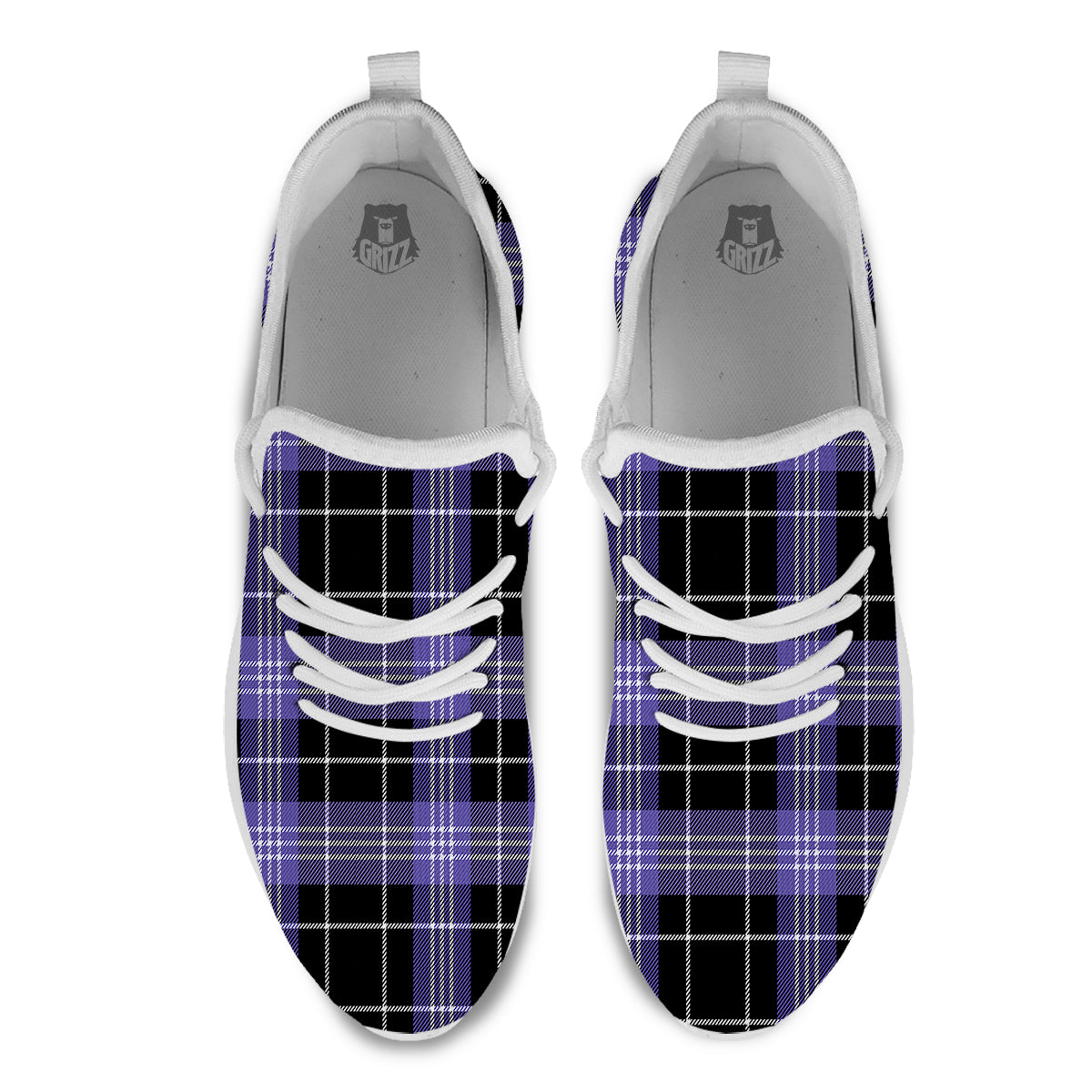 Buffalo Check Black And Violet Print Pattern White Athletic Shoes-grizzshop