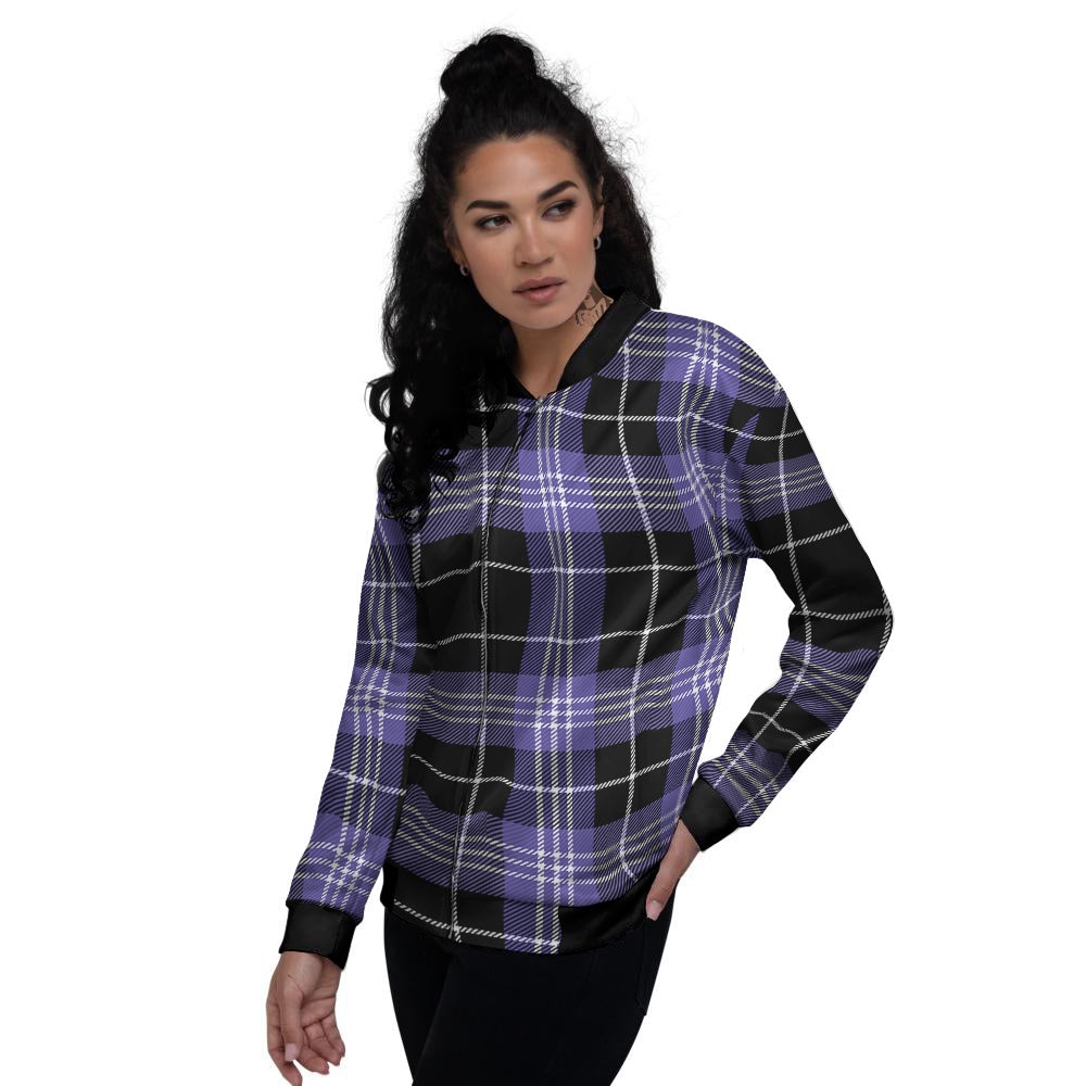 Buffalo Check Black And Violet Print Pattern Women's Bomber Jacket-grizzshop