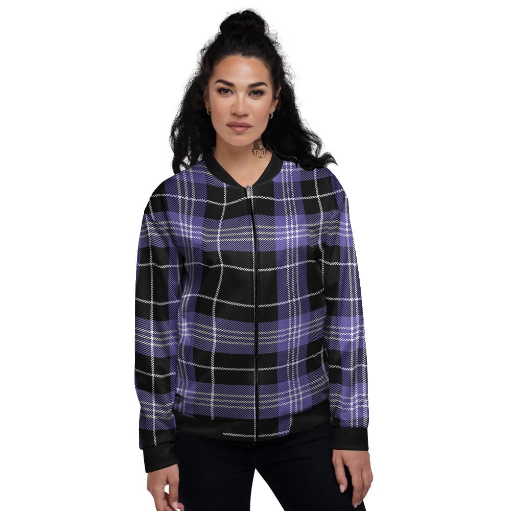 Buffalo Check Black And Violet Print Pattern Women's Bomber Jacket-grizzshop