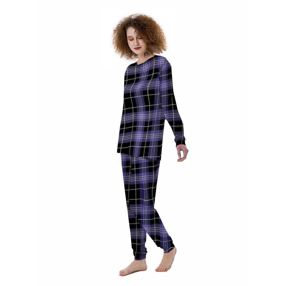 Buffalo Check Black And Violet Print Pattern Women's Pajamas-grizzshop