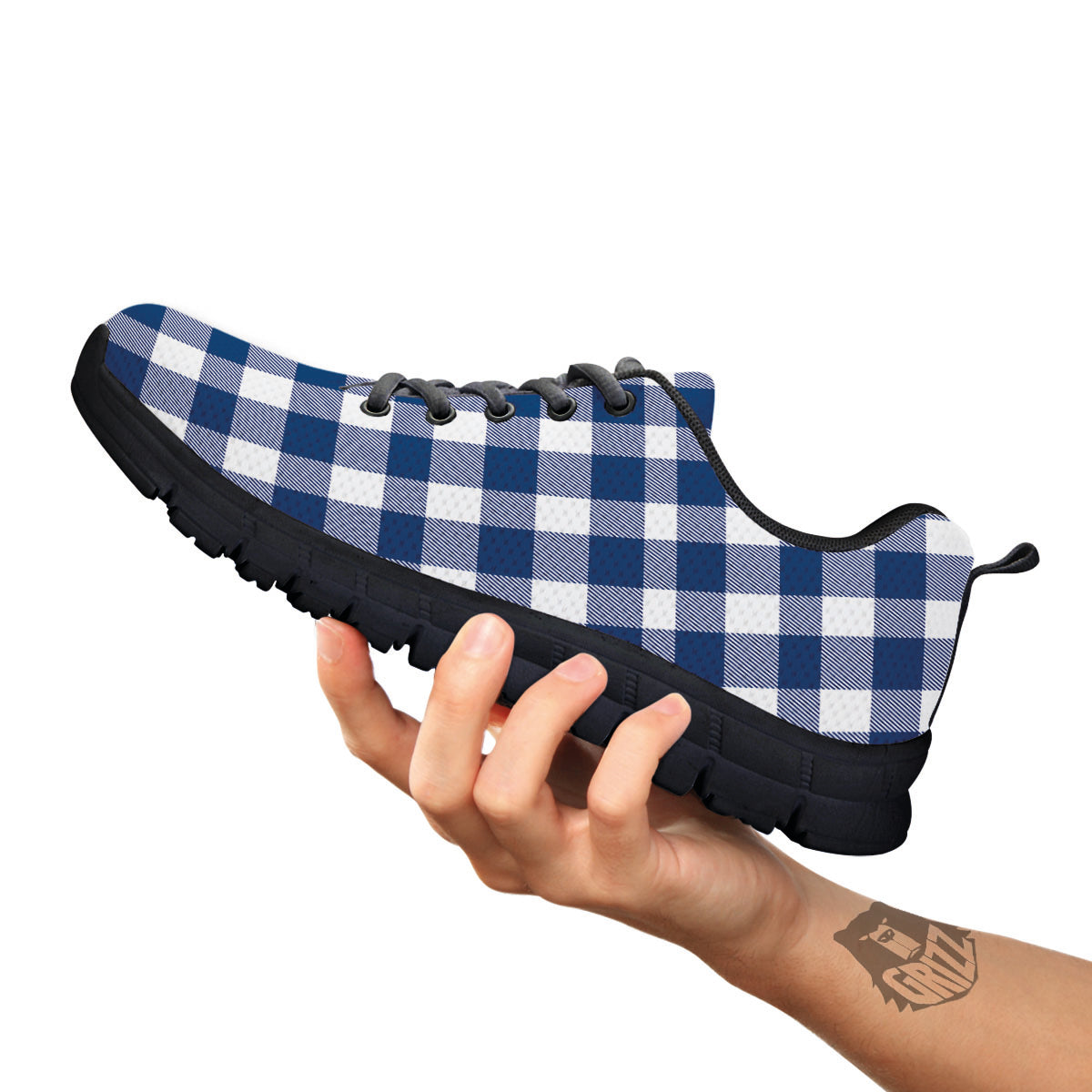 Buffalo Check Blue Print Pattern Black Sneaker-grizzshop