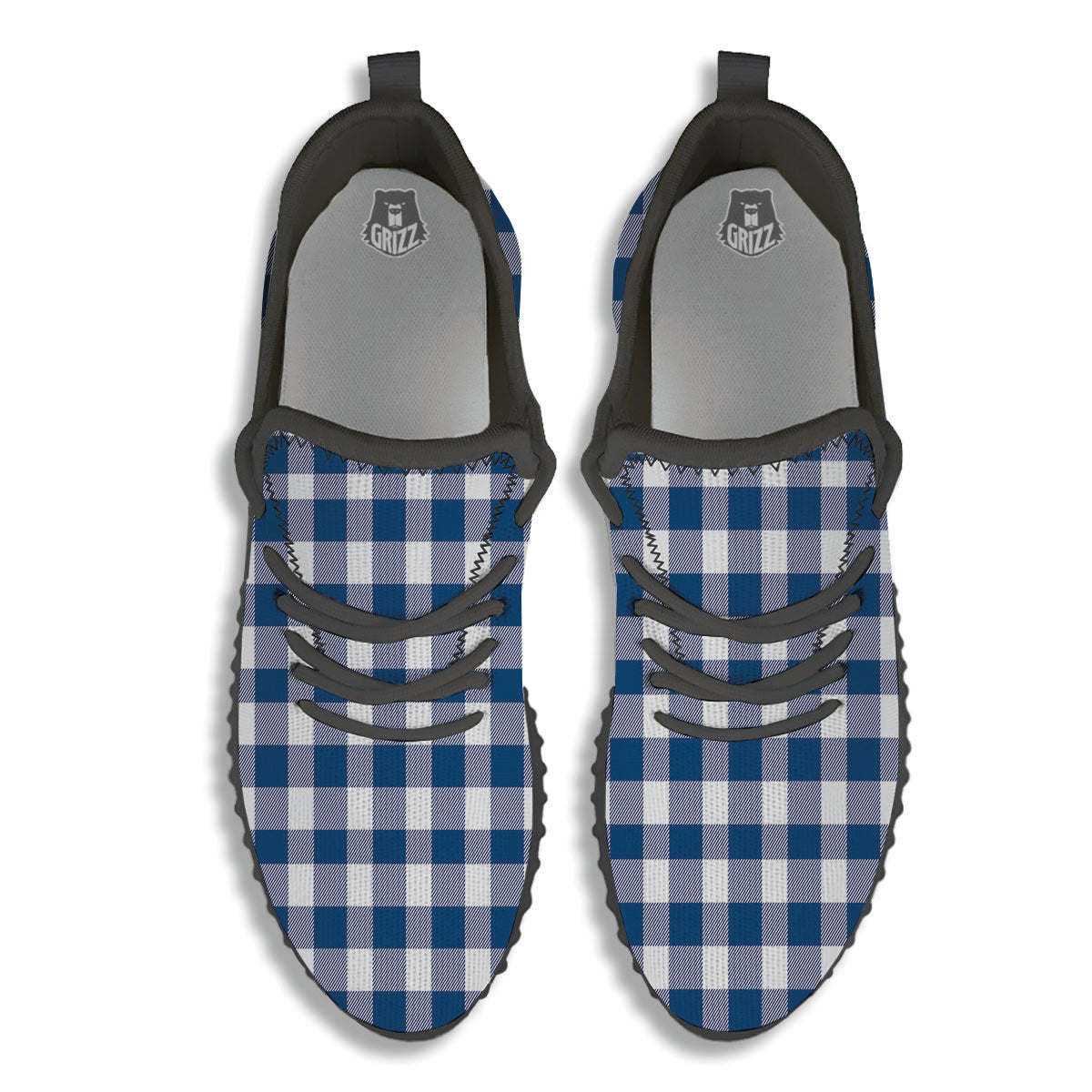 Buffalo Check Blue Print Pattern Black Walking Shoes-grizzshop