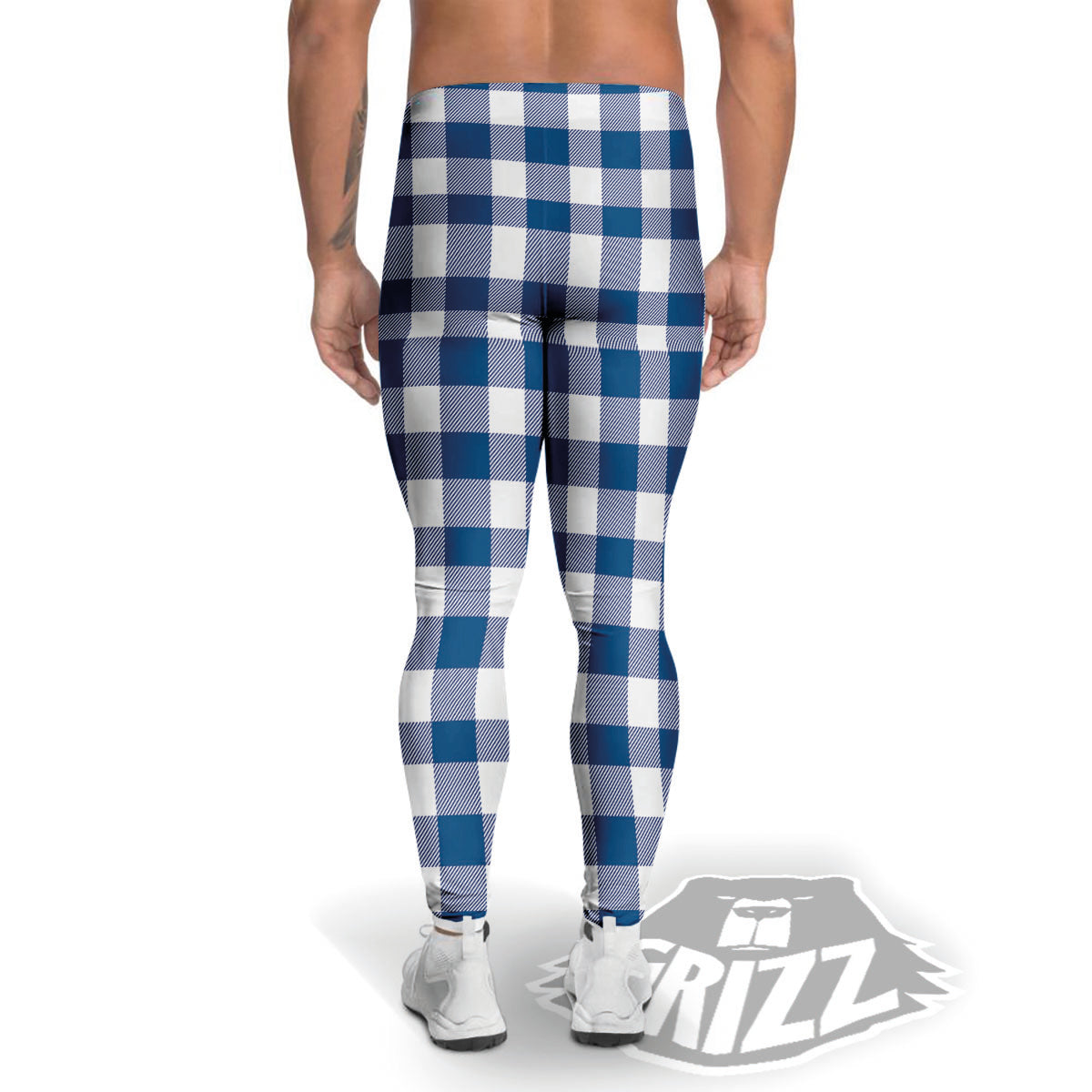 Buffalo Check Blue Print Pattern Men's Leggings-grizzshop