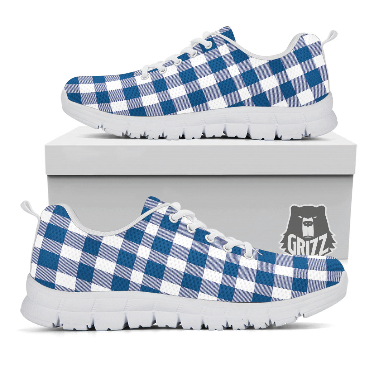 Buffalo Check Blue Print Pattern White Sneaker-grizzshop