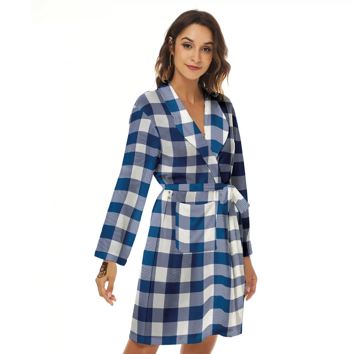 Buffalo Check Blue Print Pattern Women's Robe-grizzshop