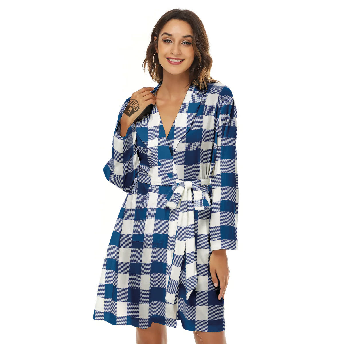 Buffalo Check Blue Print Pattern Women's Robe-grizzshop