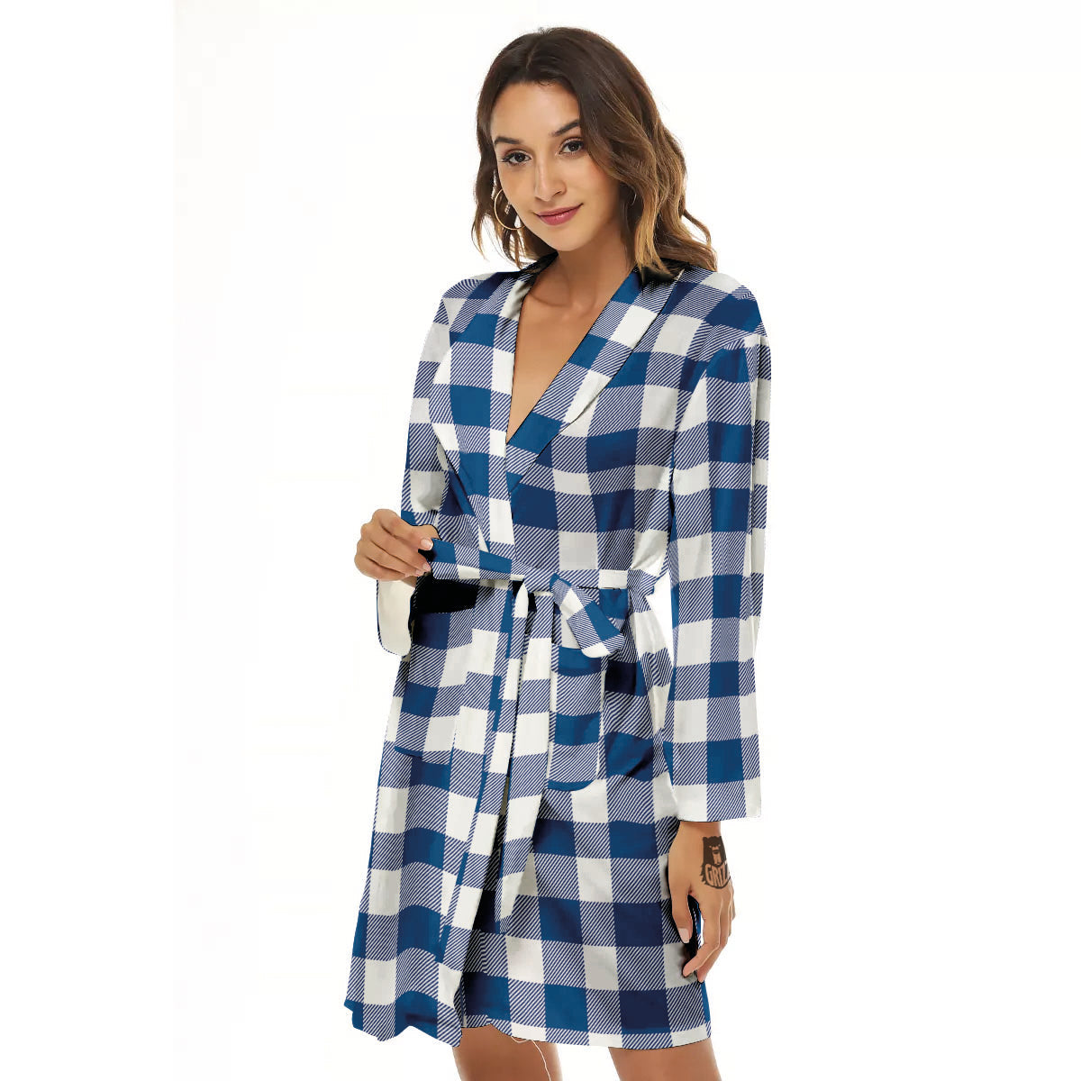 Buffalo Check Blue Print Pattern Women's Robe-grizzshop