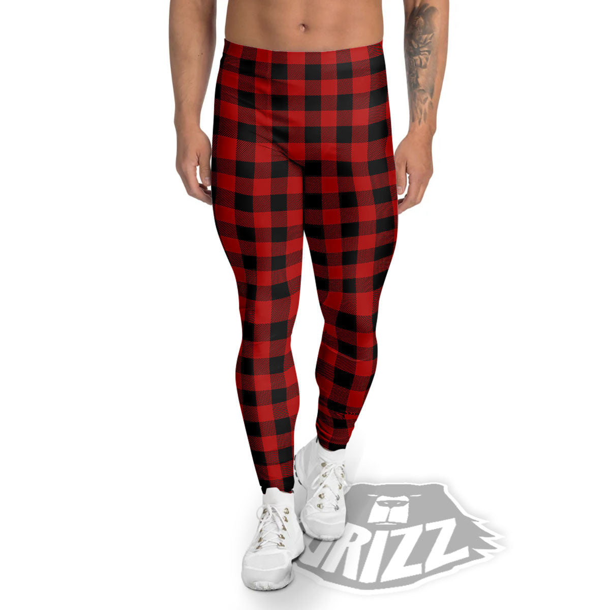 Buffalo Check Cardinal Red Print Pattern Men's Leggings-grizzshop