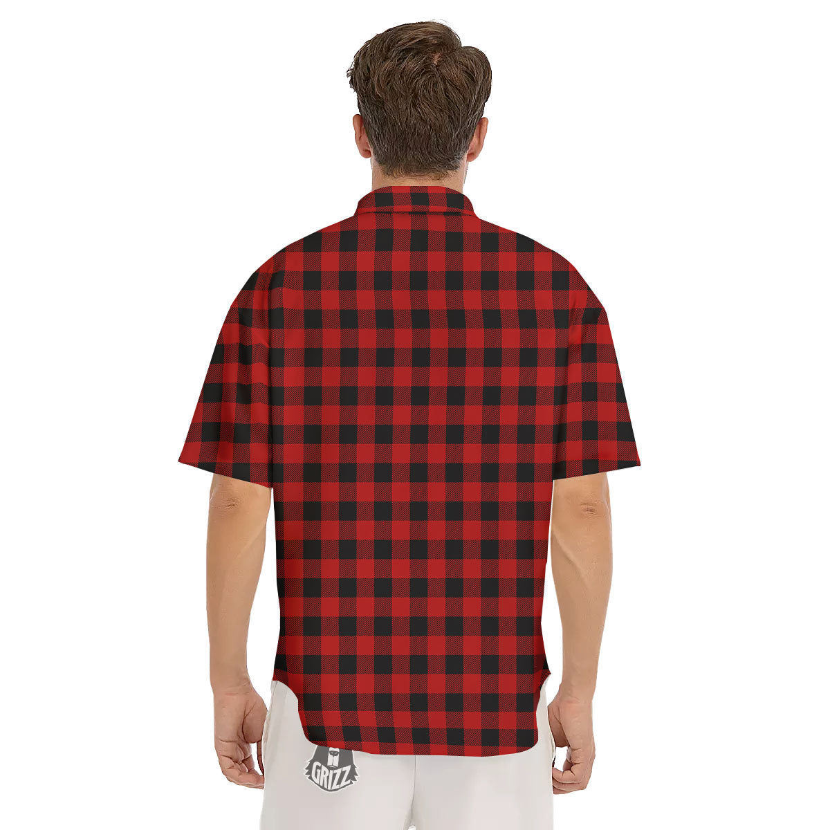 Buffalo Check Cardinal Red Print Pattern Men's Short Sleeve Shirts-grizzshop