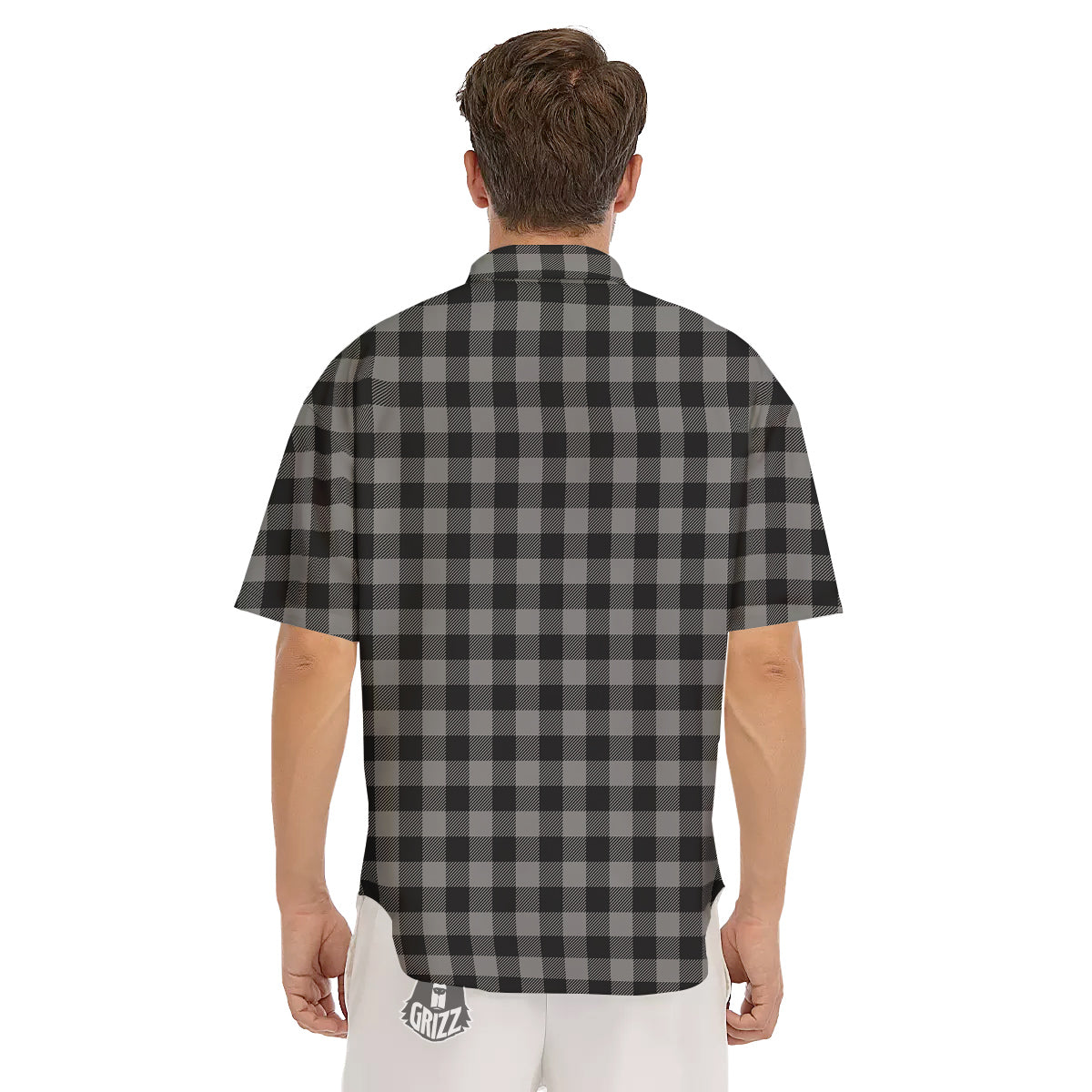 Buffalo Check Dark Grey And Black Print Men's Short Sleeve Shirts-grizzshop