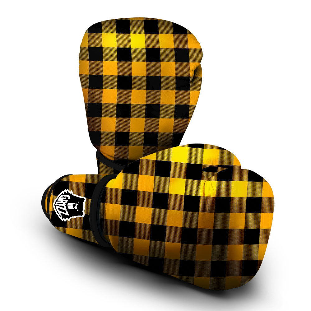 Buffalo Check Fire Yellow Print Pattern Boxing Gloves-grizzshop