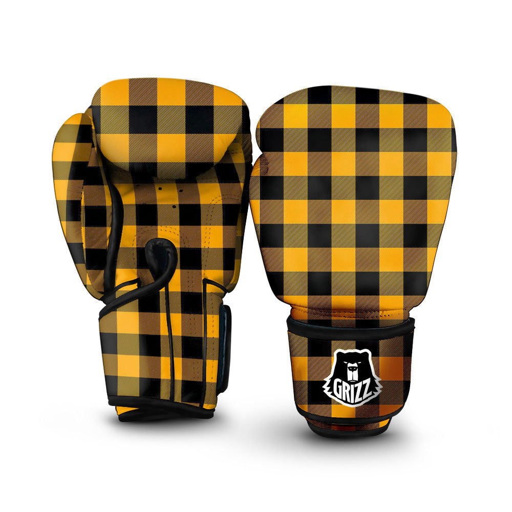 Buffalo Check Fire Yellow Print Pattern Boxing Gloves-grizzshop