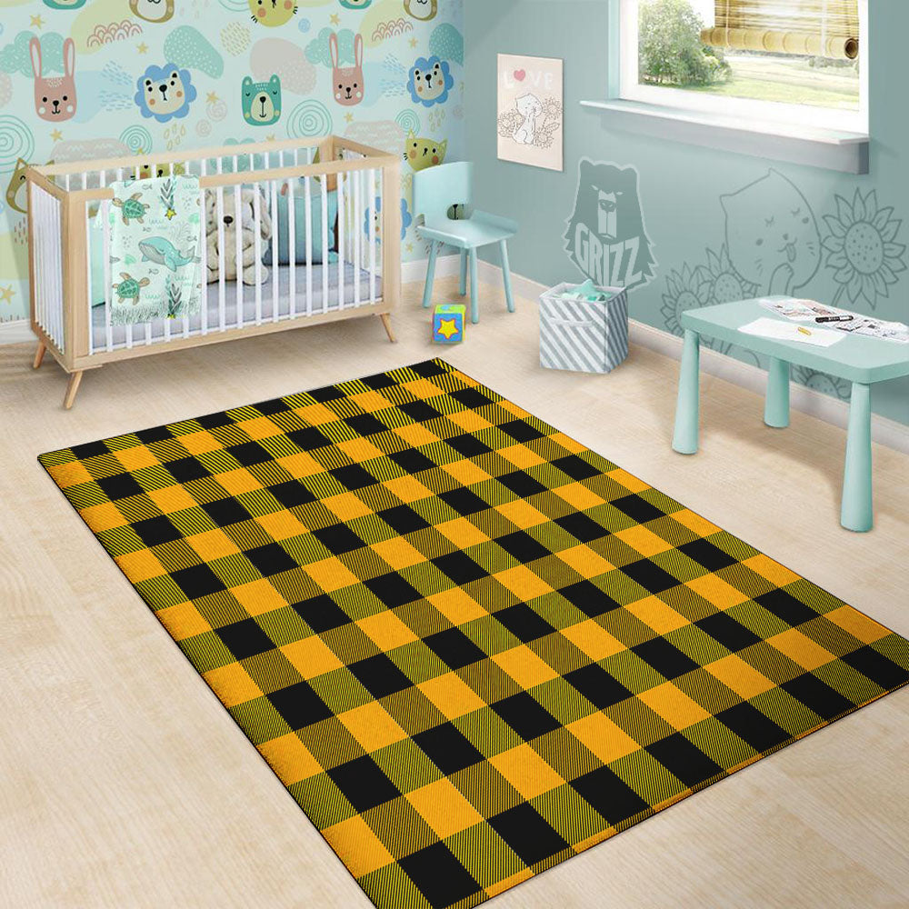 Buffalo Check Fire Yellow Print Pattern Floor Mat-grizzshop