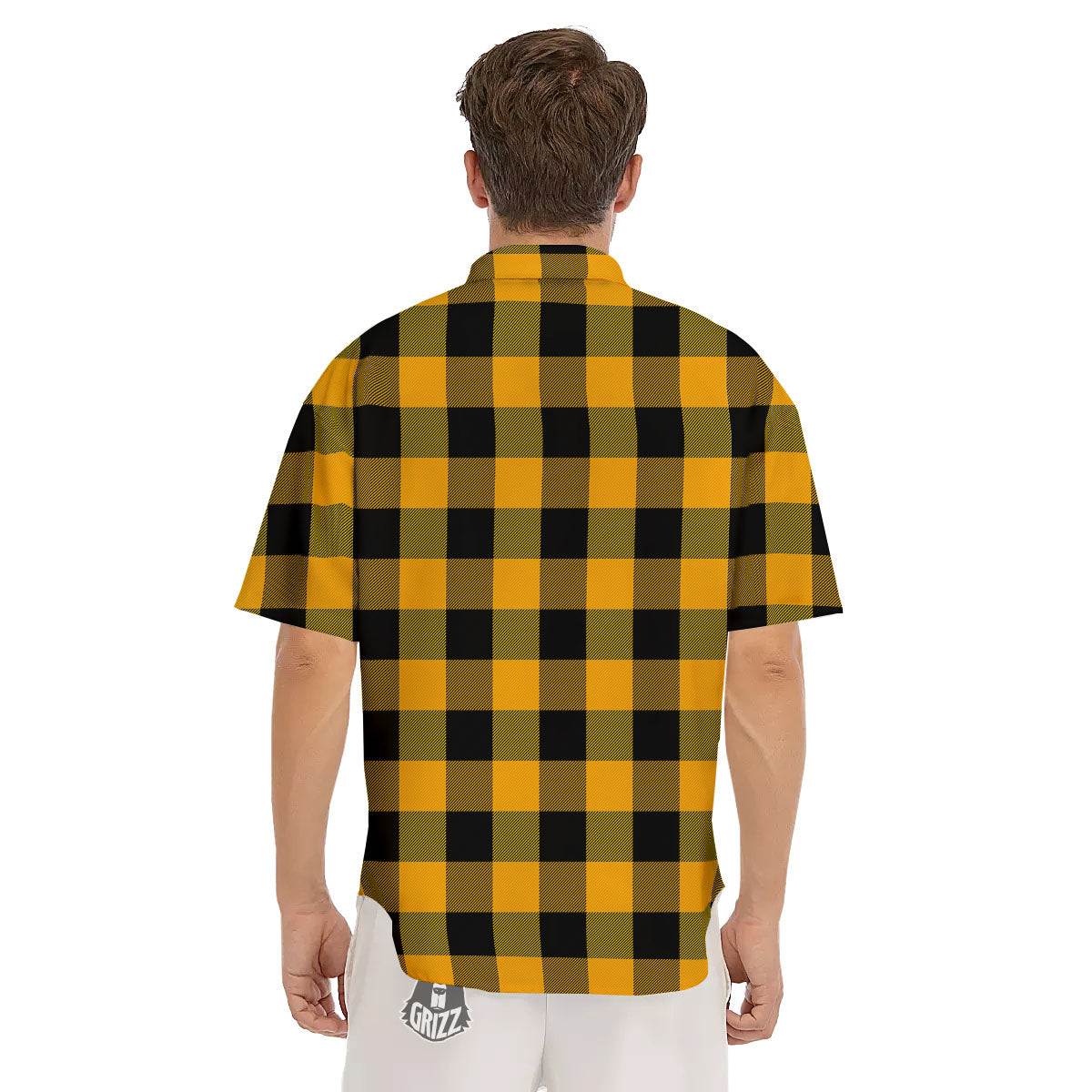 Buffalo Check Fire Yellow Print Pattern Men's Short Sleeve Shirts-grizzshop