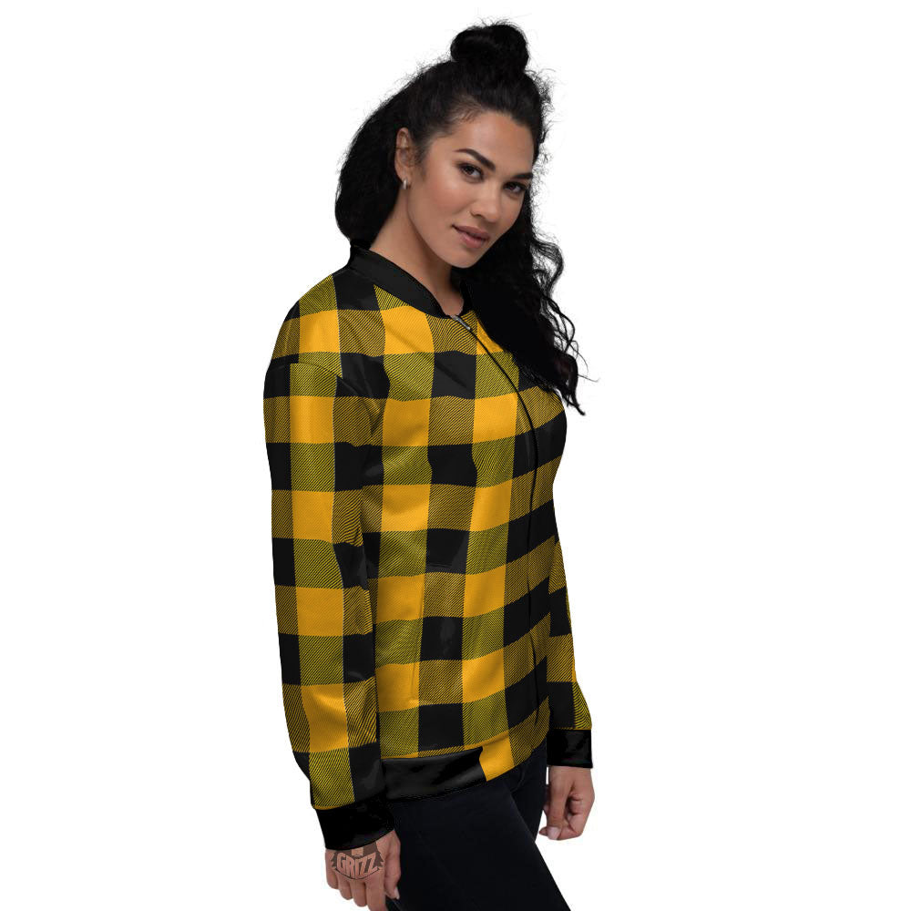 Buffalo Check Fire Yellow Print Pattern Women's Bomber Jacket-grizzshop