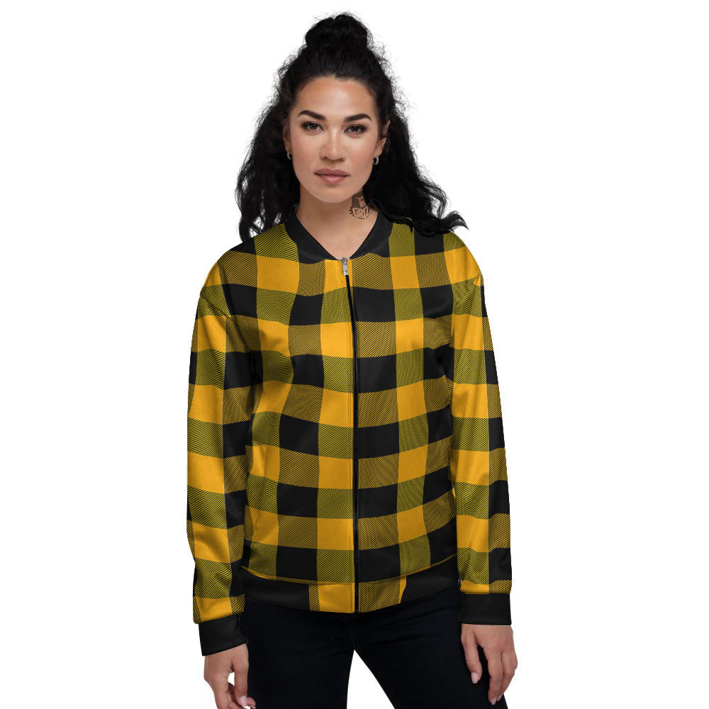 Buffalo Check Fire Yellow Print Pattern Women's Bomber Jacket-grizzshop