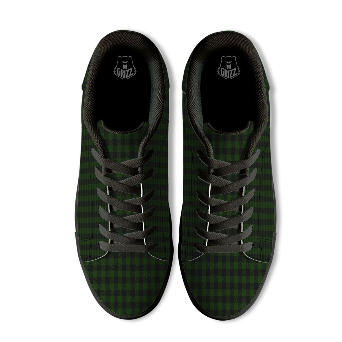 Buffalo Check Forest Green Print Pattern Black Low Top Sneakers-grizzshop