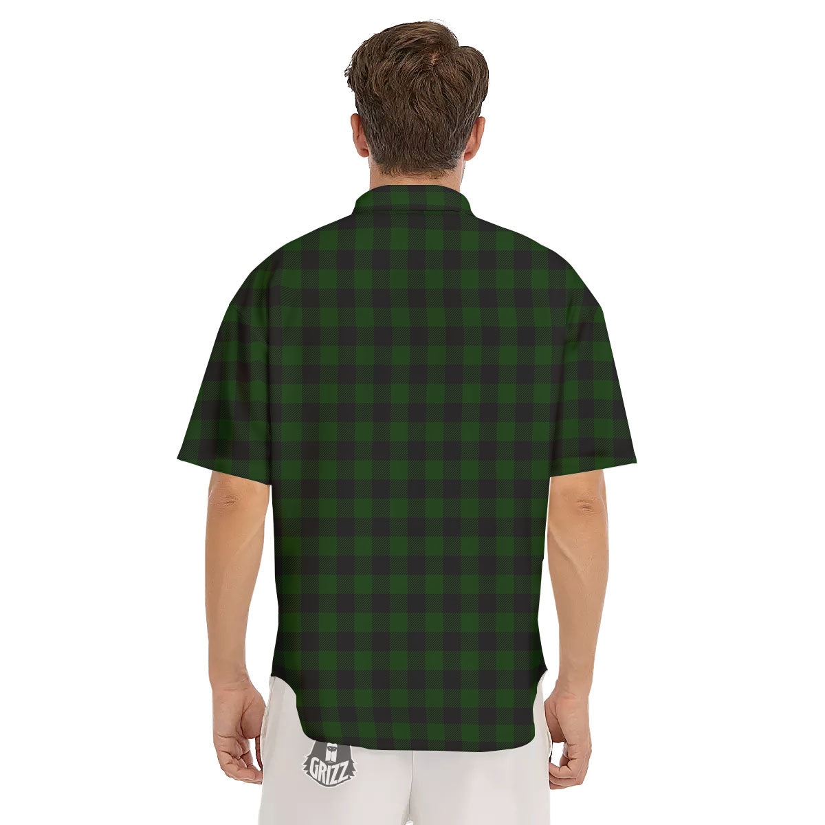 Buffalo Check Forest Green Print Pattern Men's Short Sleeve Shirts-grizzshop