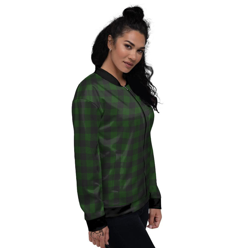 Buffalo Check Forest Green Print Pattern Women's Bomber Jacket-grizzshop