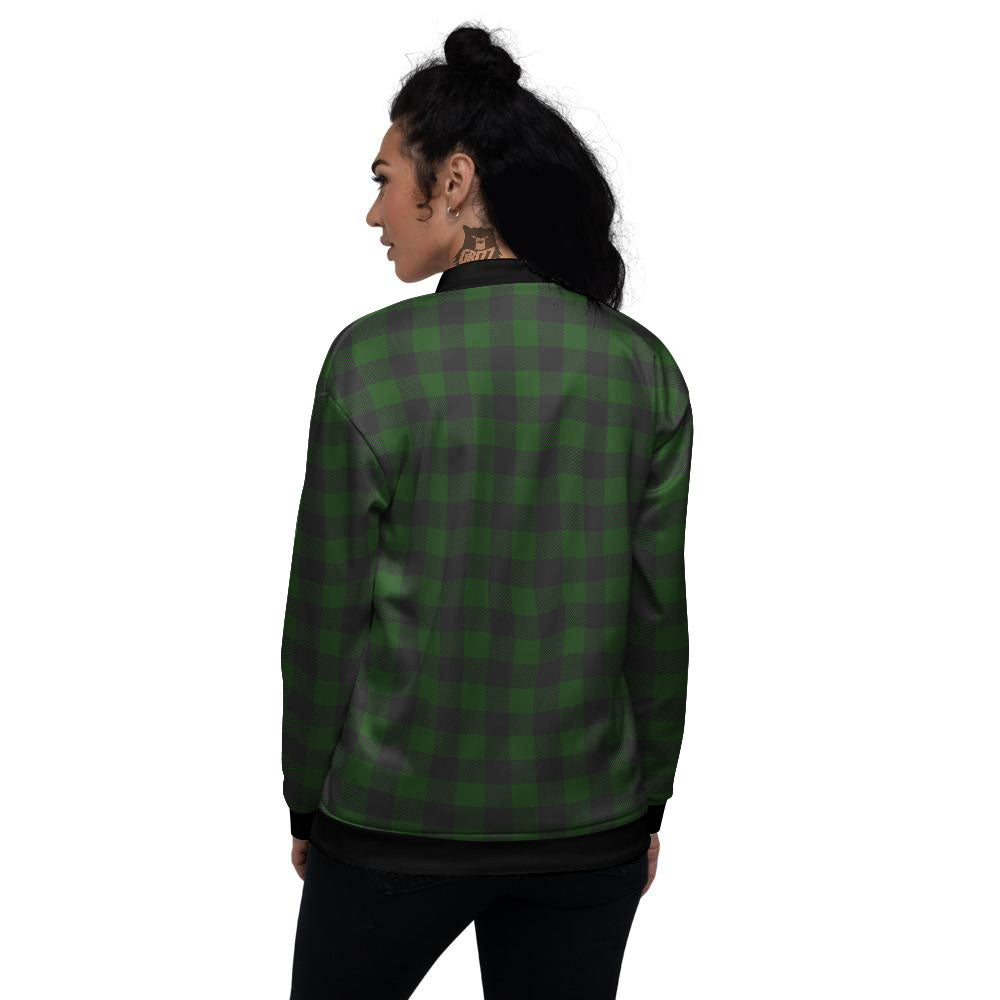 Buffalo Check Forest Green Print Pattern Women's Bomber Jacket-grizzshop