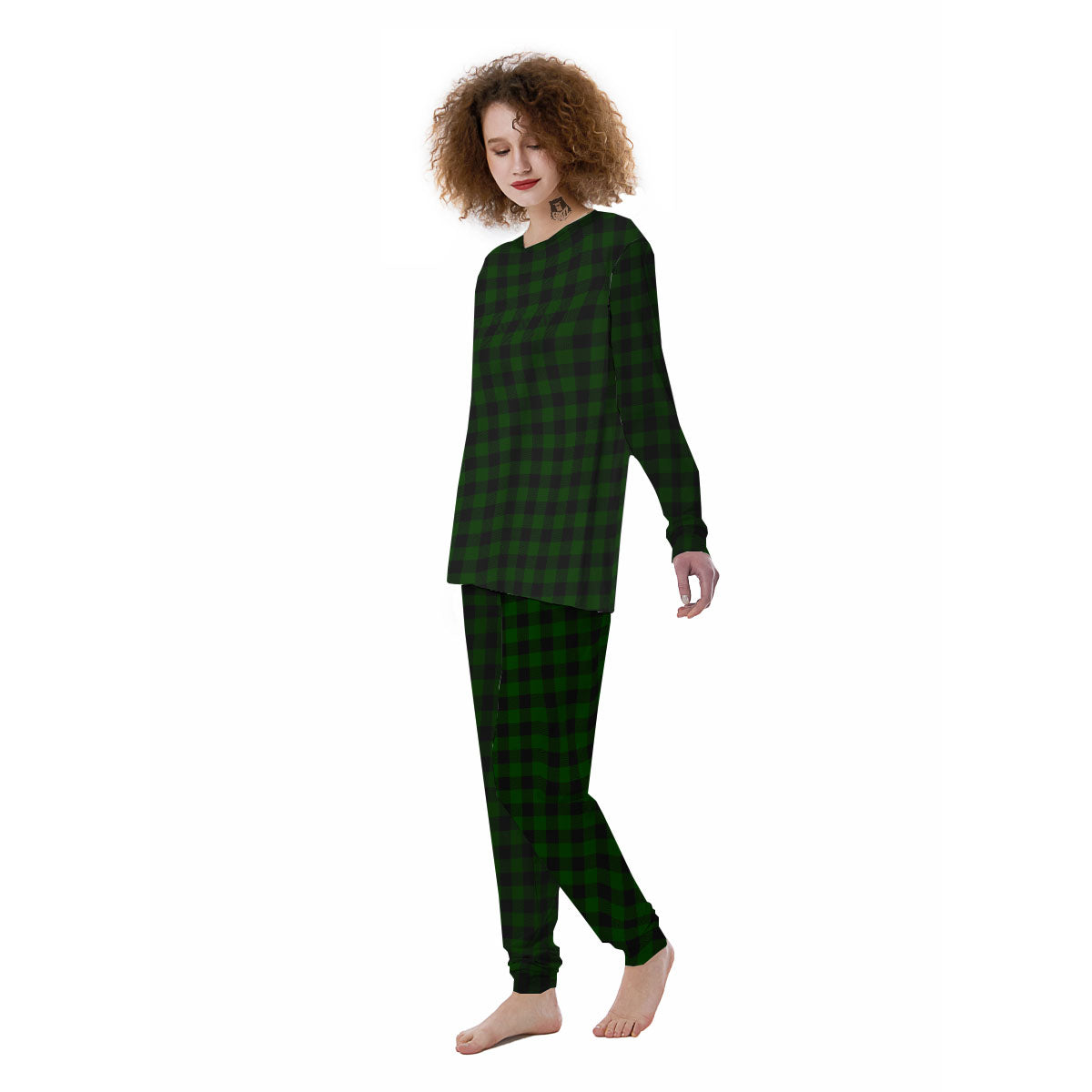 Buffalo Check Forest Green Print Pattern Women's Pajamas-grizzshop