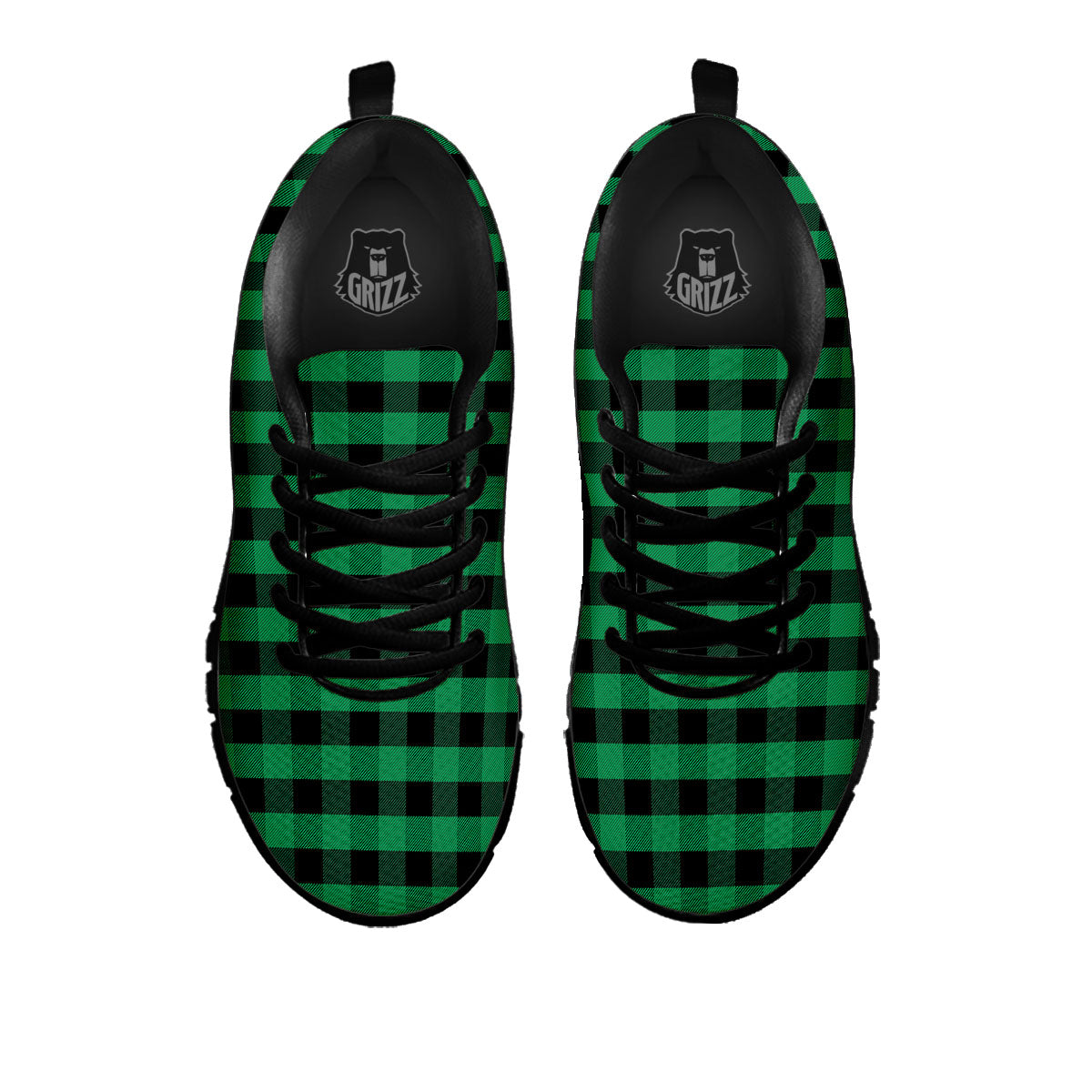 Buffalo Check Green Print Pattern Black Sneaker-grizzshop