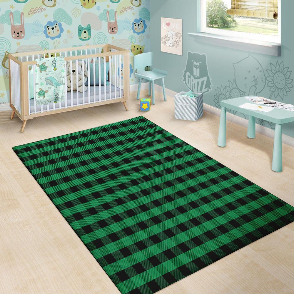 Buffalo Check Green Print Pattern Floor Mat-grizzshop