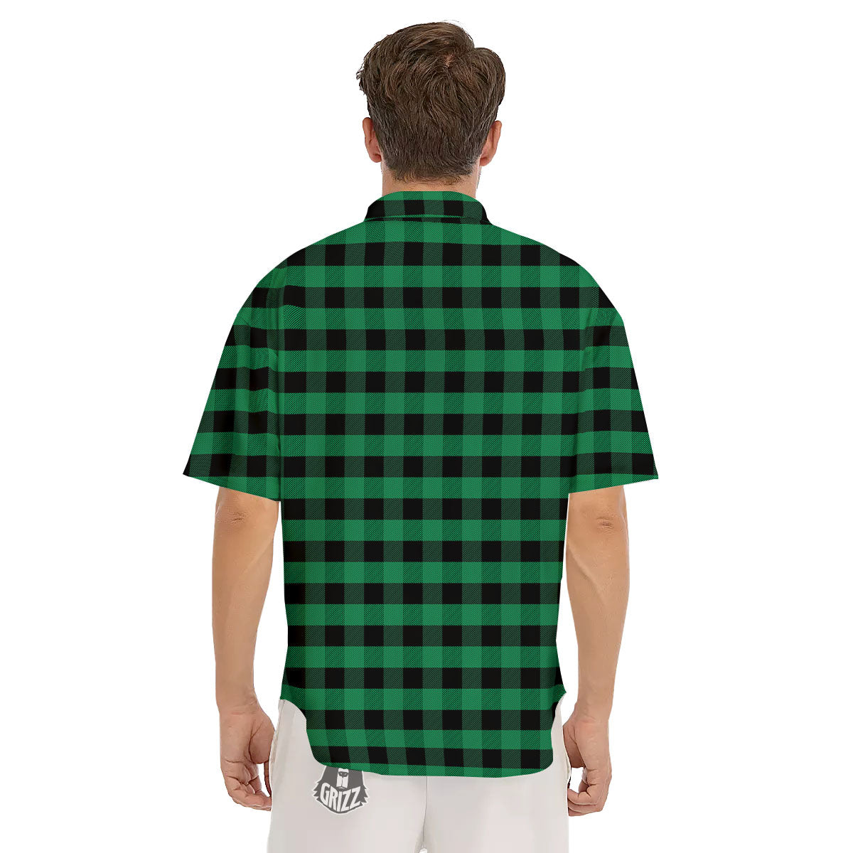 Buffalo Check Green Print Pattern Men's Short Sleeve Shirts-grizzshop