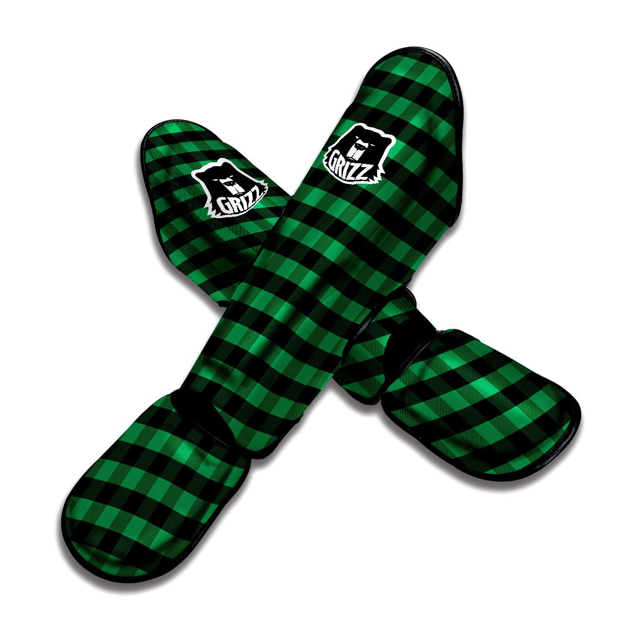 Buffalo Check Green Print Pattern Muay Thai Shin Guards-grizzshop