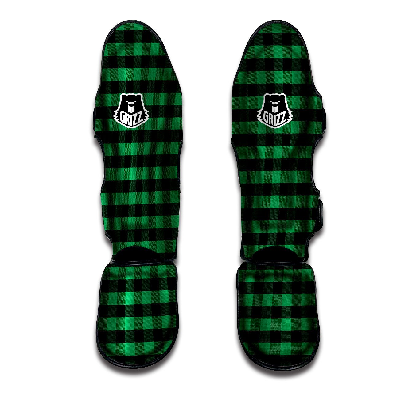 Buffalo Check Green Print Pattern Muay Thai Shin Guards-grizzshop