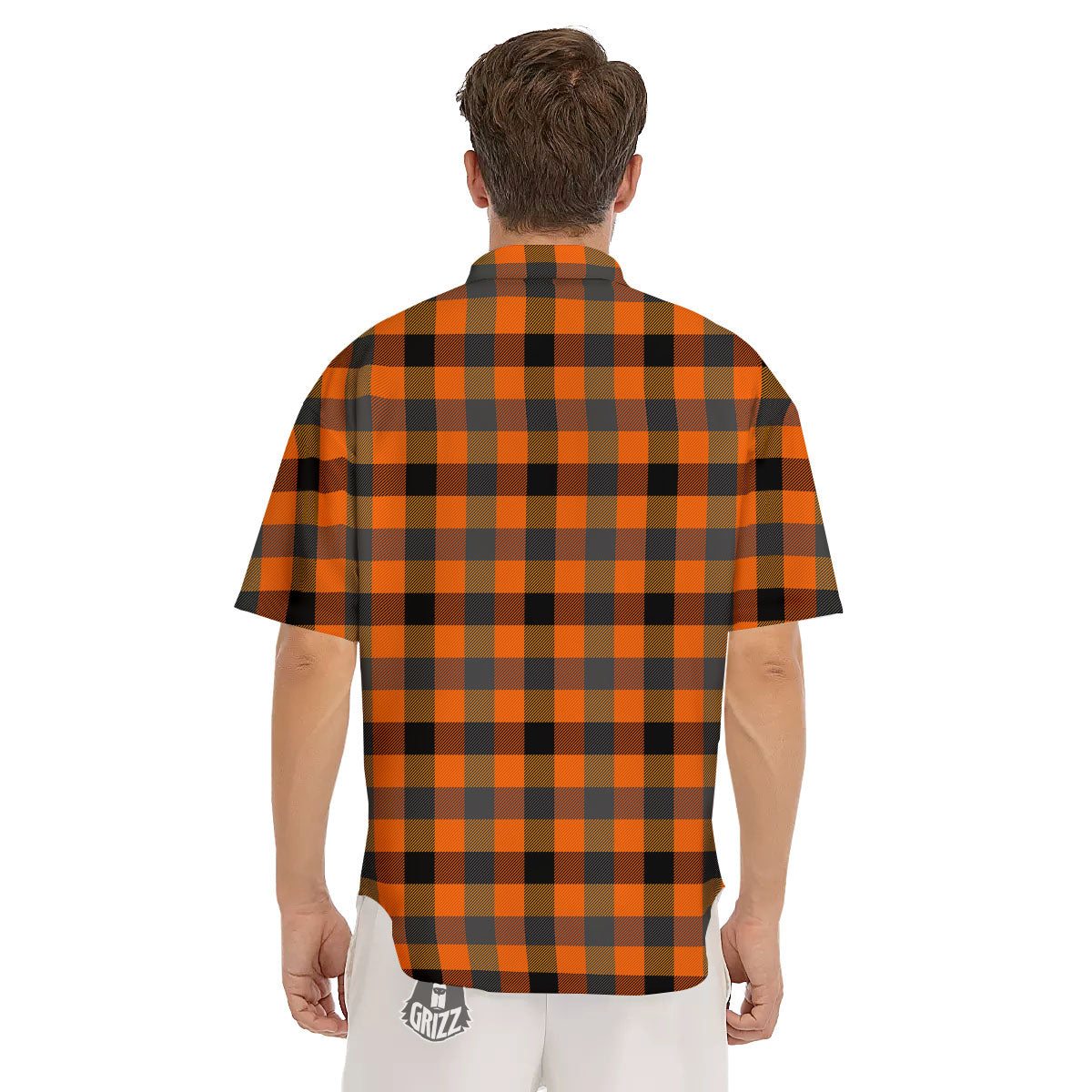 Buffalo Check Halloween Orange Print Men's Short Sleeve Shirts-grizzshop