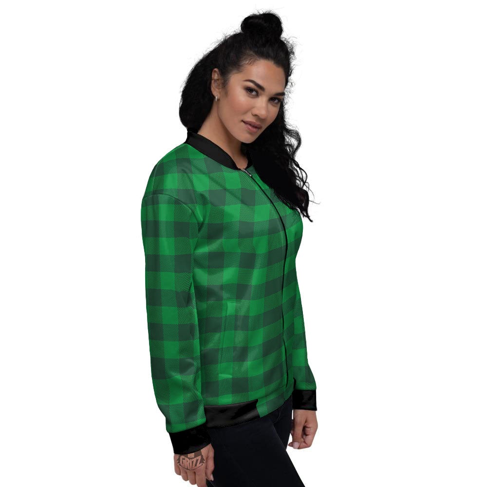 Buffalo Check Irish Green Print Pattern Women's Bomber Jacket-grizzshop