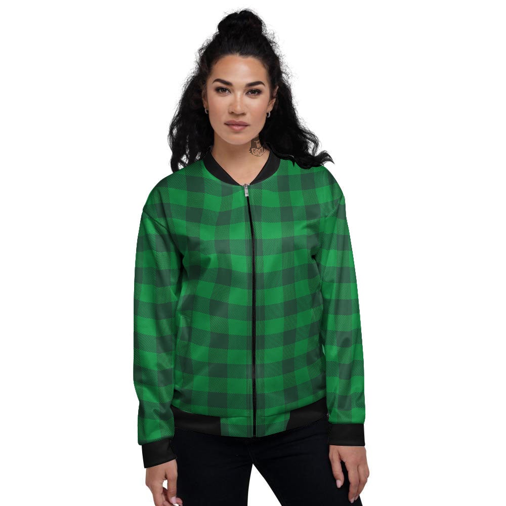 Buffalo Check Irish Green Print Pattern Women's Bomber Jacket-grizzshop
