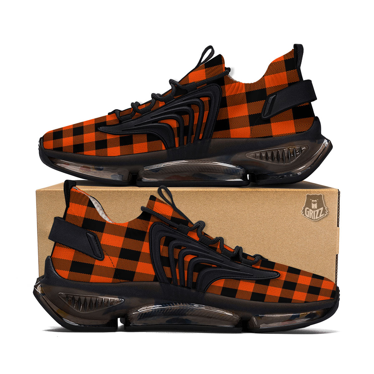 Buffalo Check Lava Orange Print Pattern Black Gym Shoes-grizzshop
