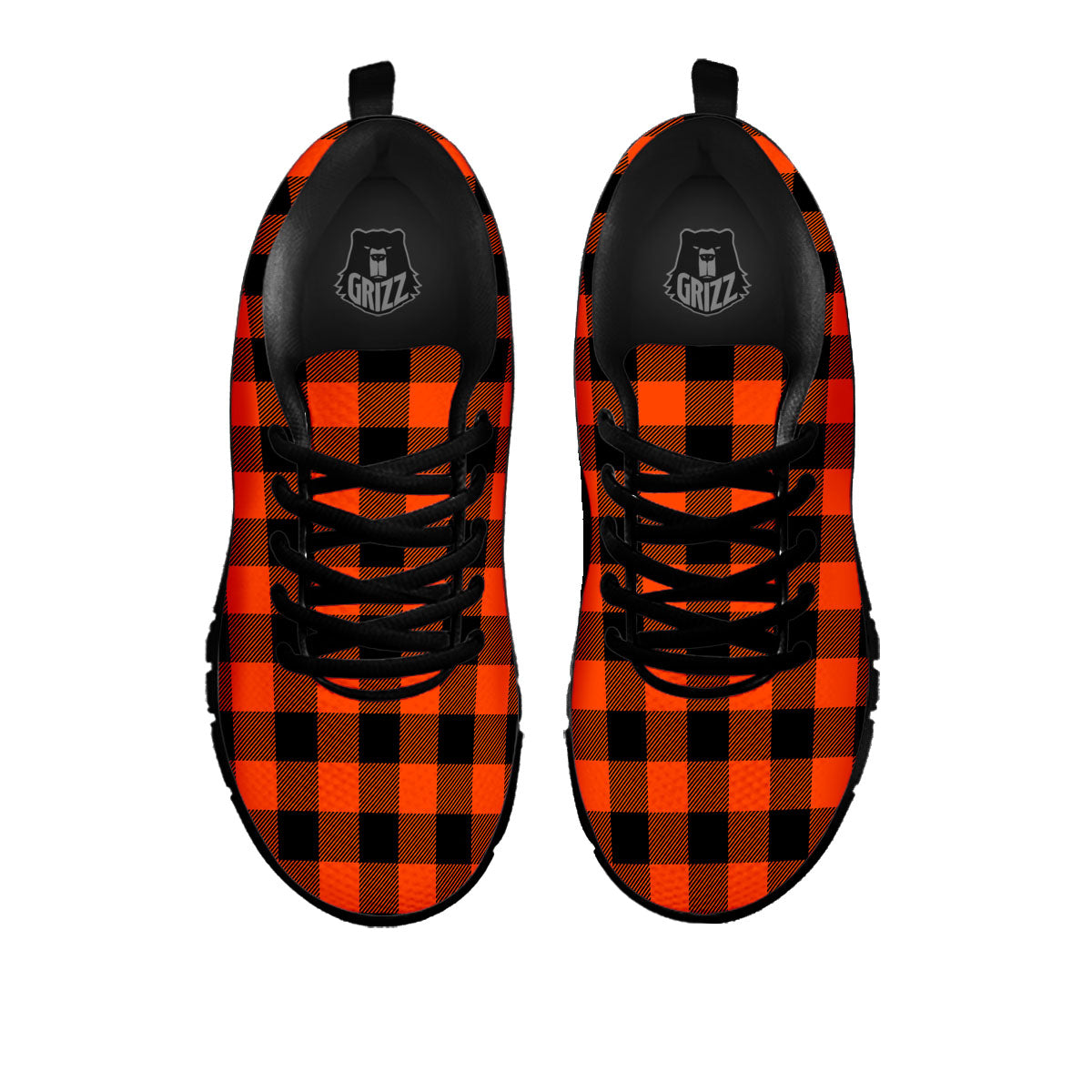 Buffalo Check Lava Orange Print Pattern Black Sneaker-grizzshop