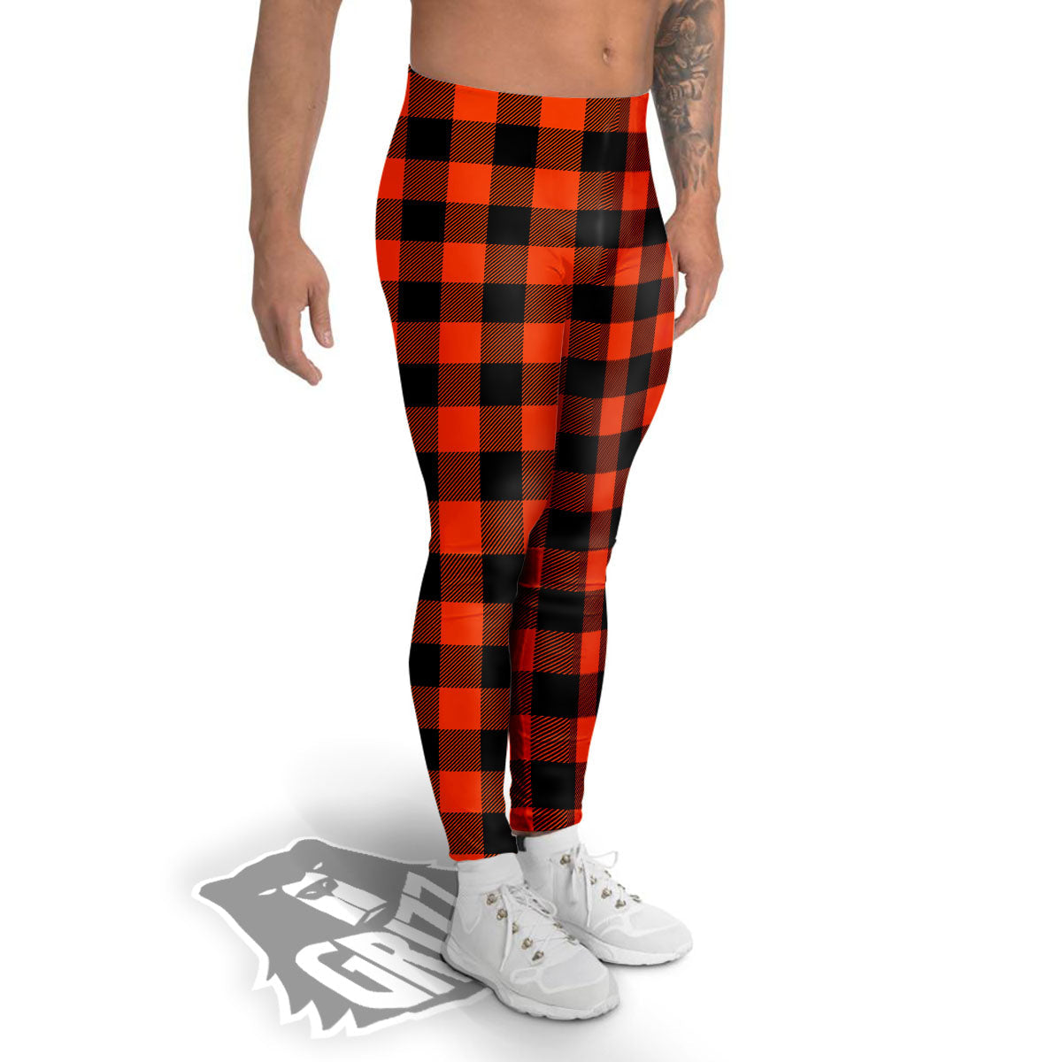 Buffalo Check Lava Orange Print Pattern Men's Leggings-grizzshop
