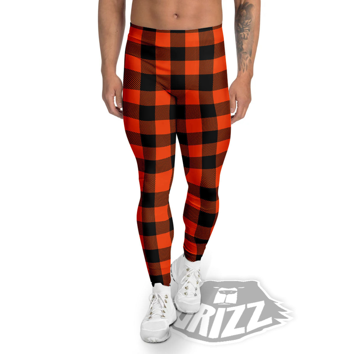 Buffalo Check Lava Orange Print Pattern Men's Leggings-grizzshop