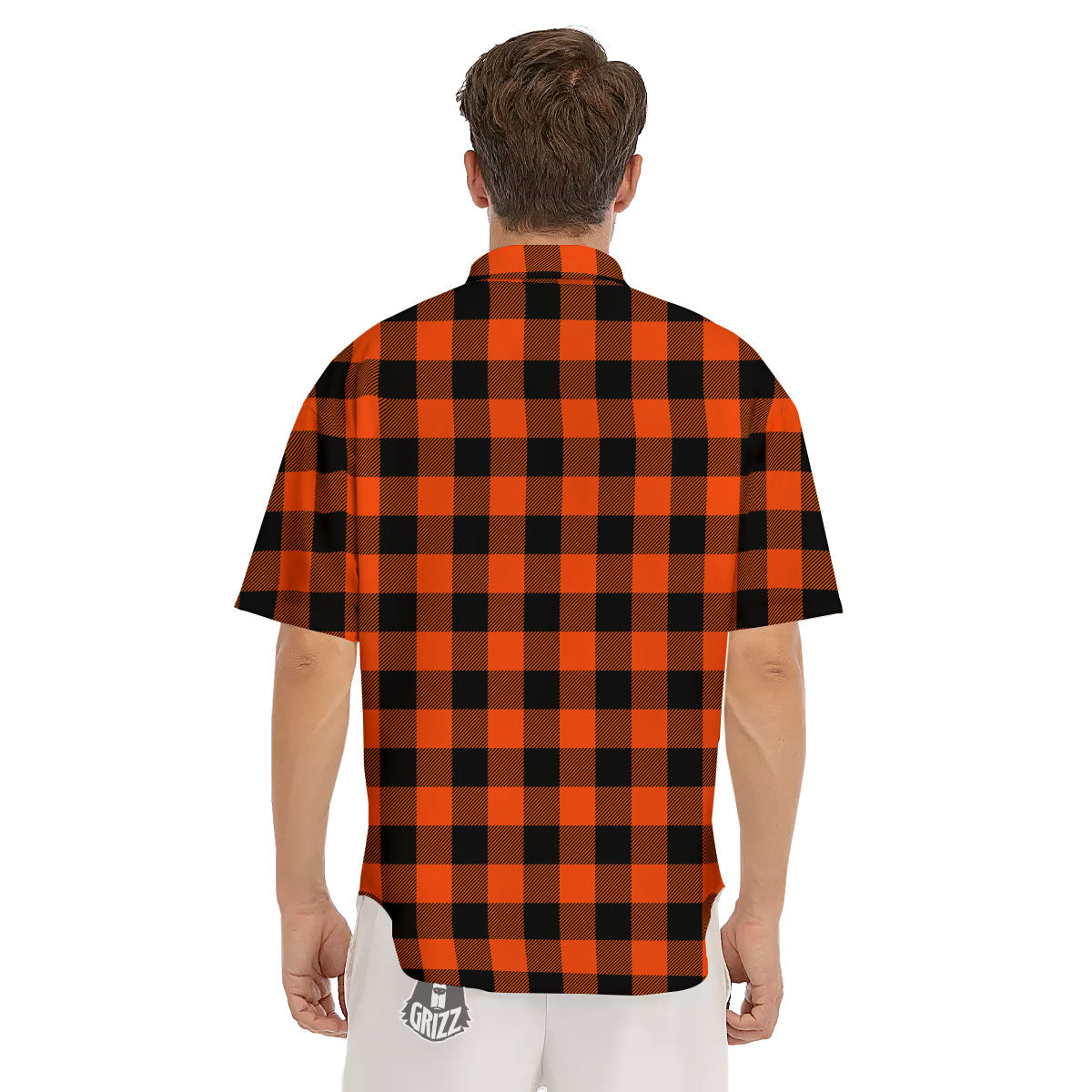 Buffalo Check Lava Orange Print Pattern Men's Short Sleeve Shirts-grizzshop