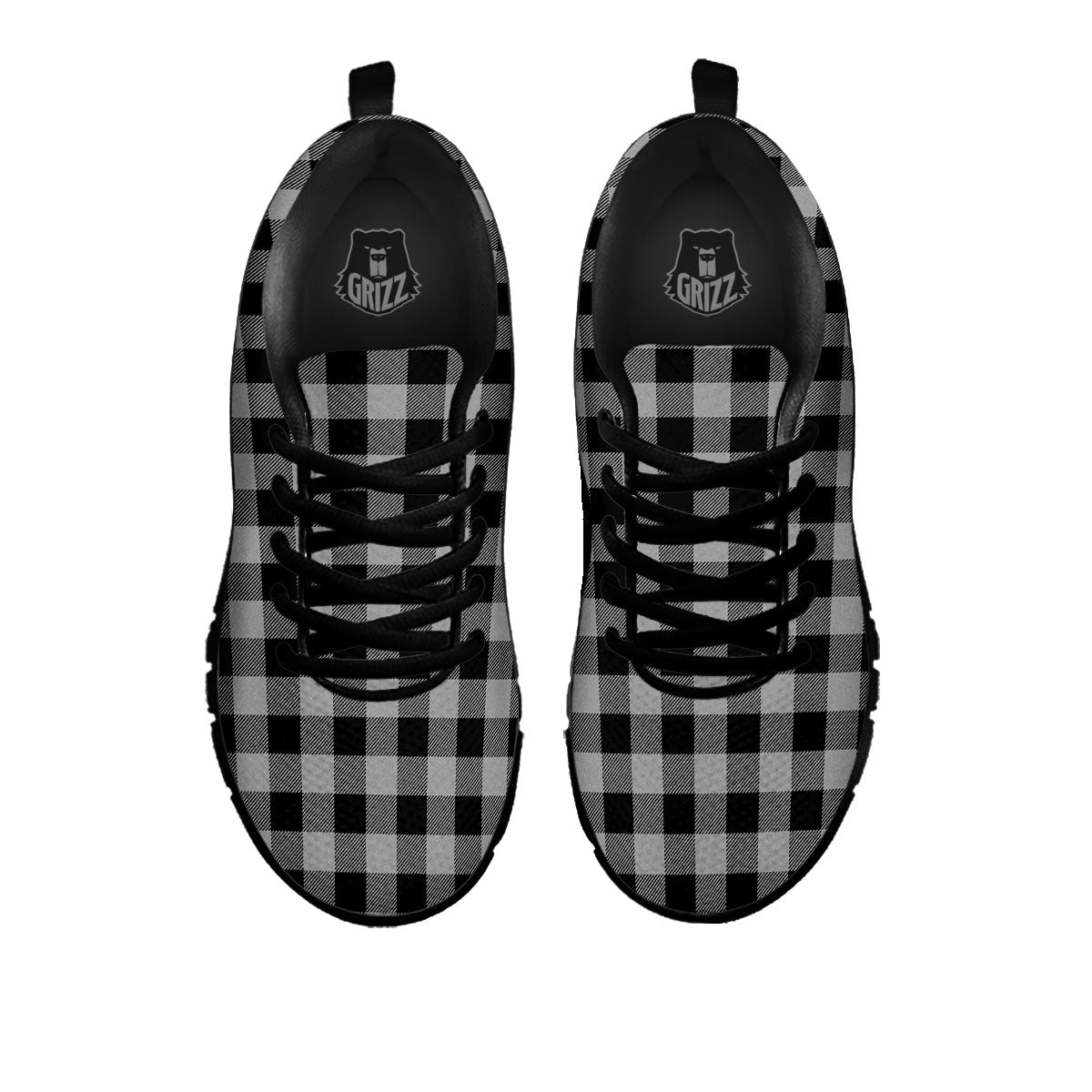 Buffalo Check Light Grey And Black Print Black Sneaker-grizzshop