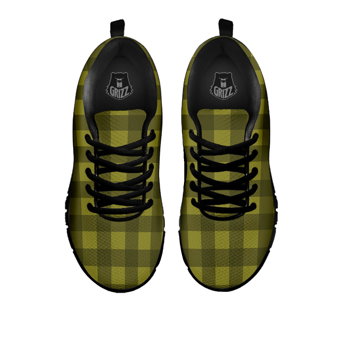 Buffalo Check Olive Green Print Pattern Black Sneaker-grizzshop