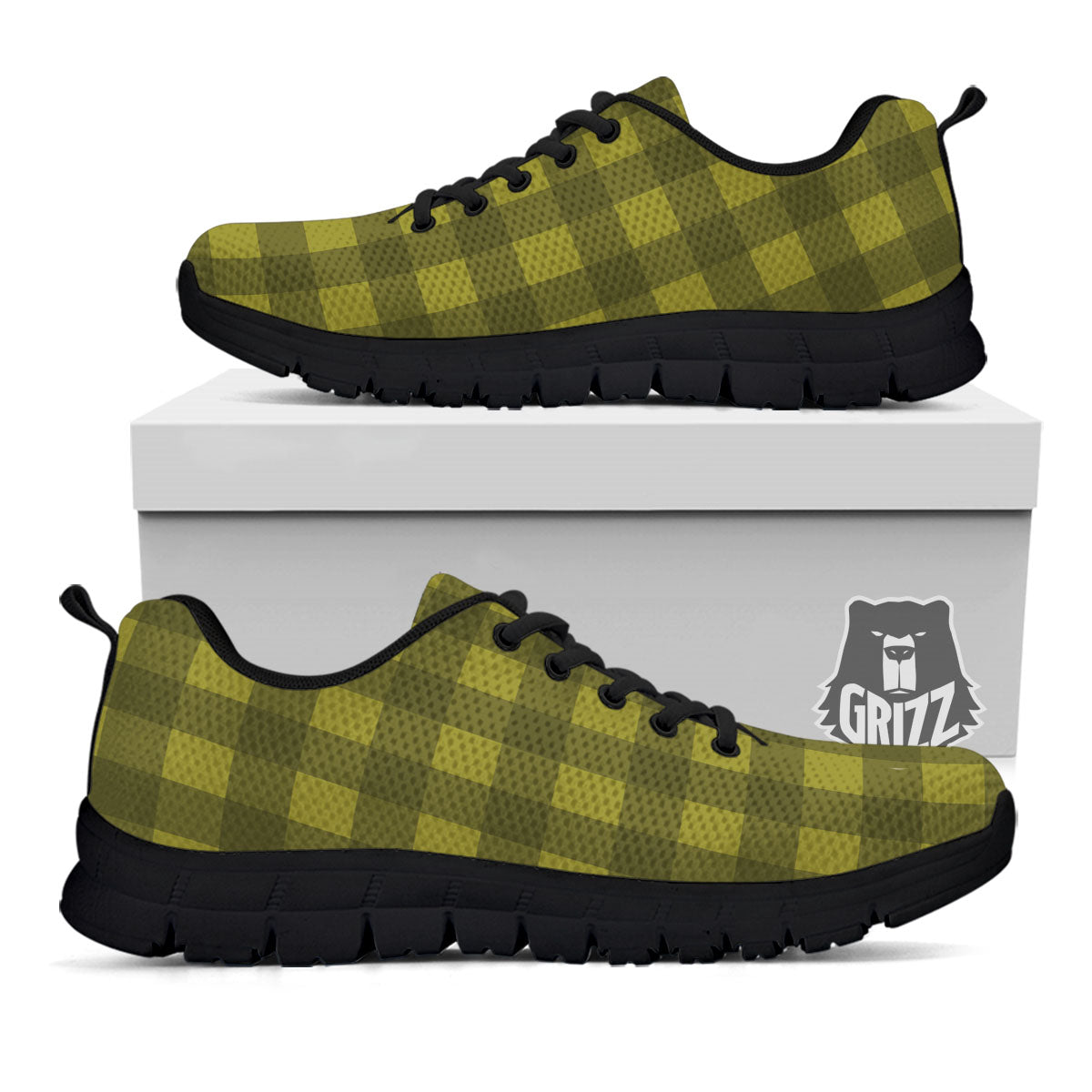 Buffalo Check Olive Green Print Pattern Black Sneaker-grizzshop