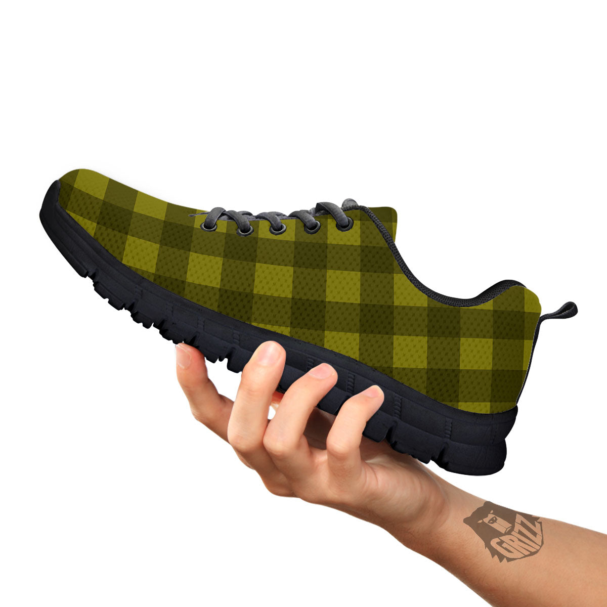 Buffalo Check Olive Green Print Pattern Black Sneaker-grizzshop