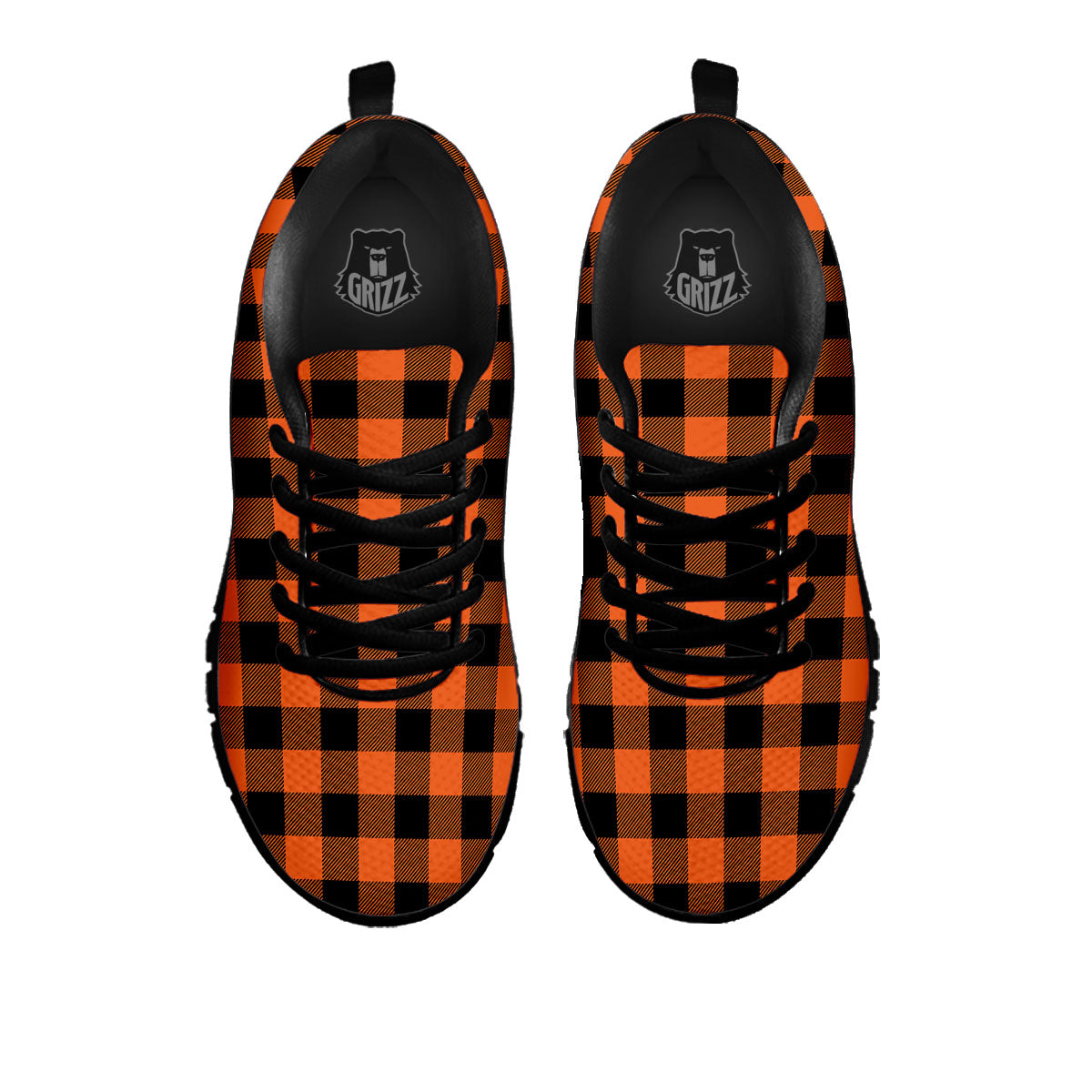 Buffalo Check Orange Print Pattern Black Sneaker-grizzshop