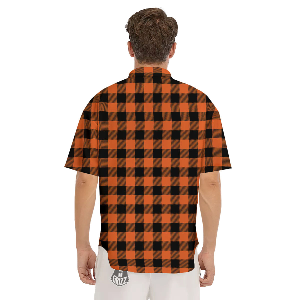 Buffalo Check Orange Print Pattern Men's Short Sleeve Shirts-grizzshop