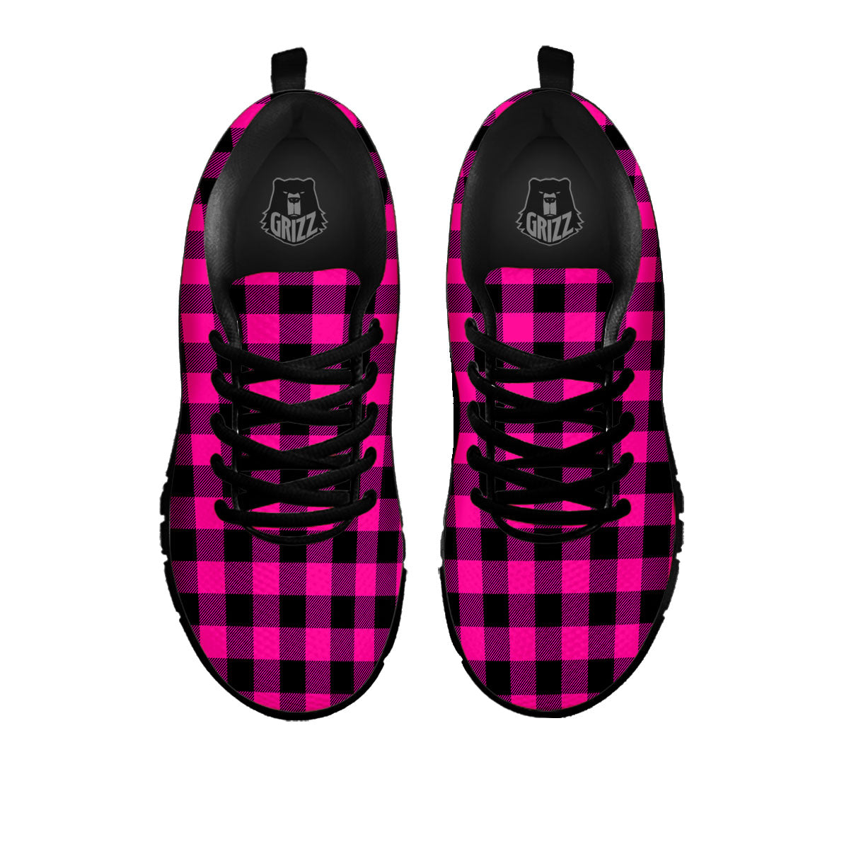 Buffalo Check Pink And Black Print Black Sneaker-grizzshop