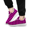 Buffalo Check Pink And Black Print White Athletic Shoes-grizzshop