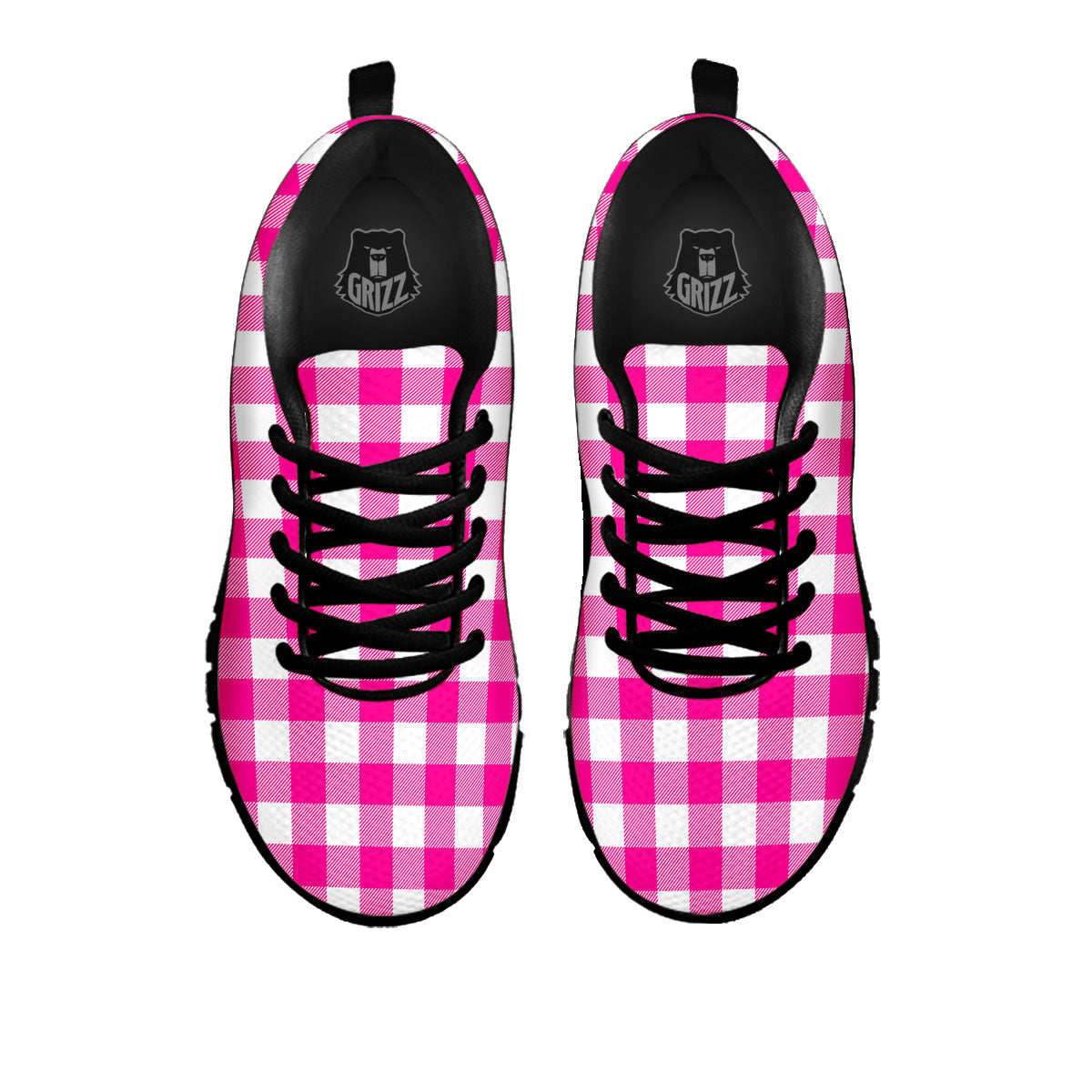 Buffalo Check Pink And White Print Black Sneaker-grizzshop