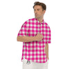 Buffalo Check Pink And White Print Men's Short Sleeve Shirts-grizzshop