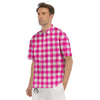 Buffalo Check Pink And White Print Men's Short Sleeve Shirts-grizzshop