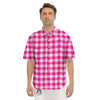 Buffalo Check Pink And White Print Men's Short Sleeve Shirts-grizzshop